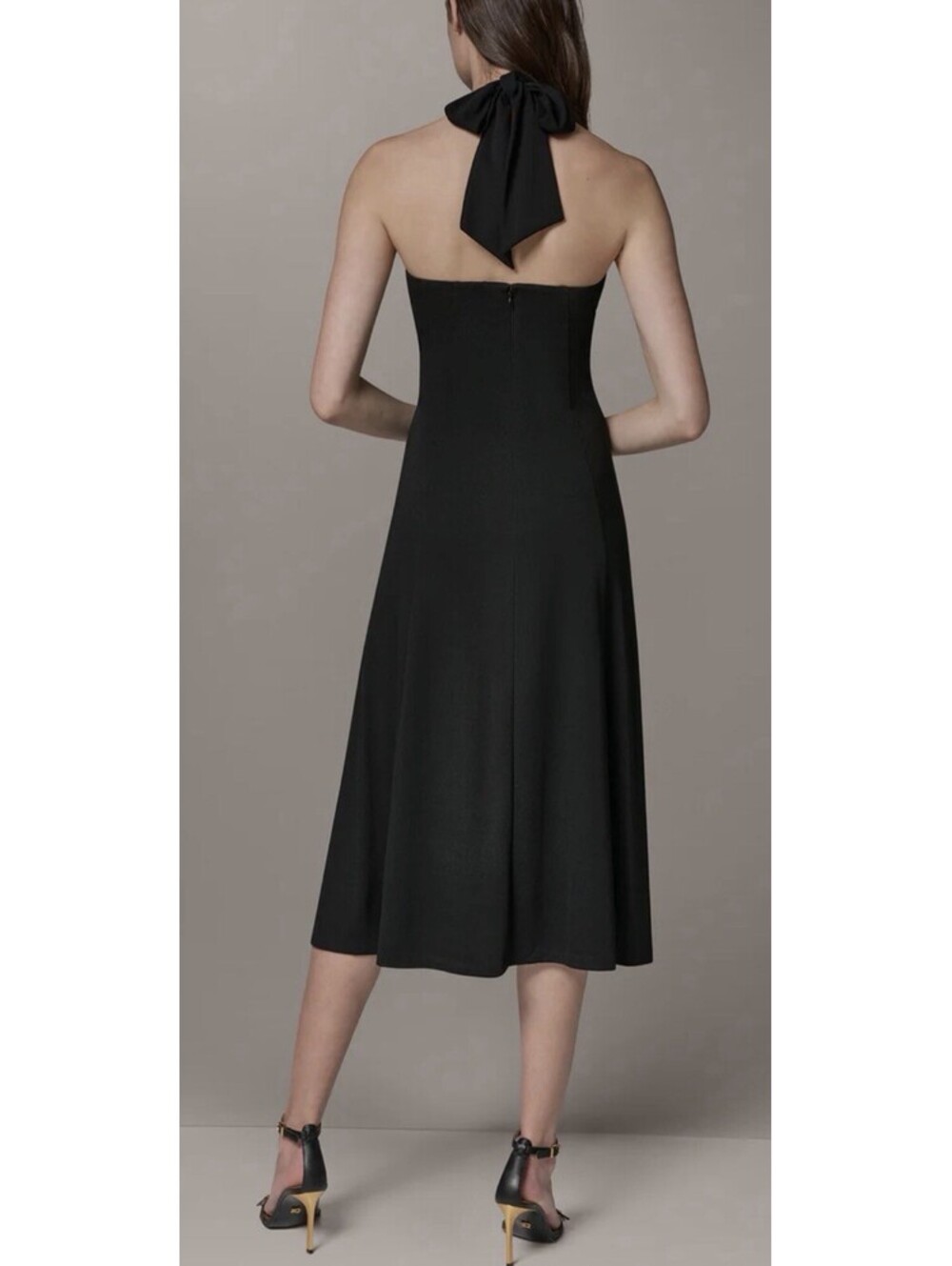New Donna Karan Sleeveless Midi A-Line Halter Dress In Black Size 12 $199 - Picture 2 of 10
